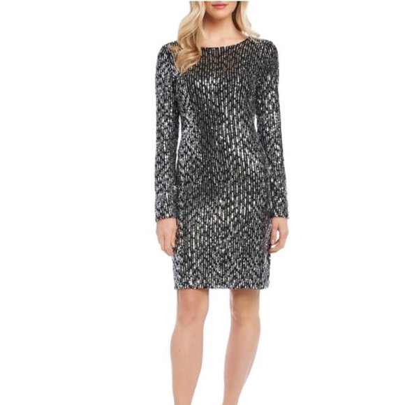 Karen Kane Long Sleeve Sequin Sheath Dress - Picture 2 of 10